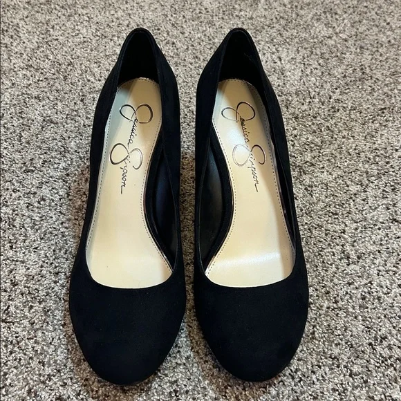 Jessica Simpson Black Suede Cash Solid Slip On Wedge Heels size 8.5 - Picture 4 of 16
